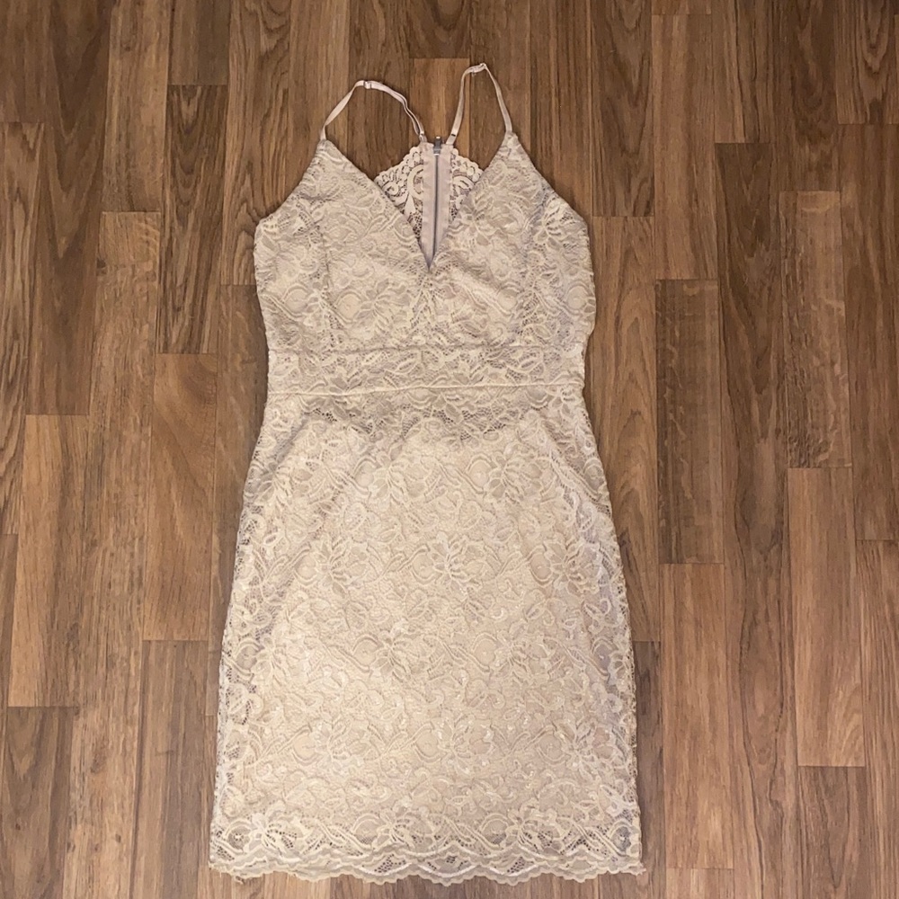 Revamped beige Lace Midi Dress